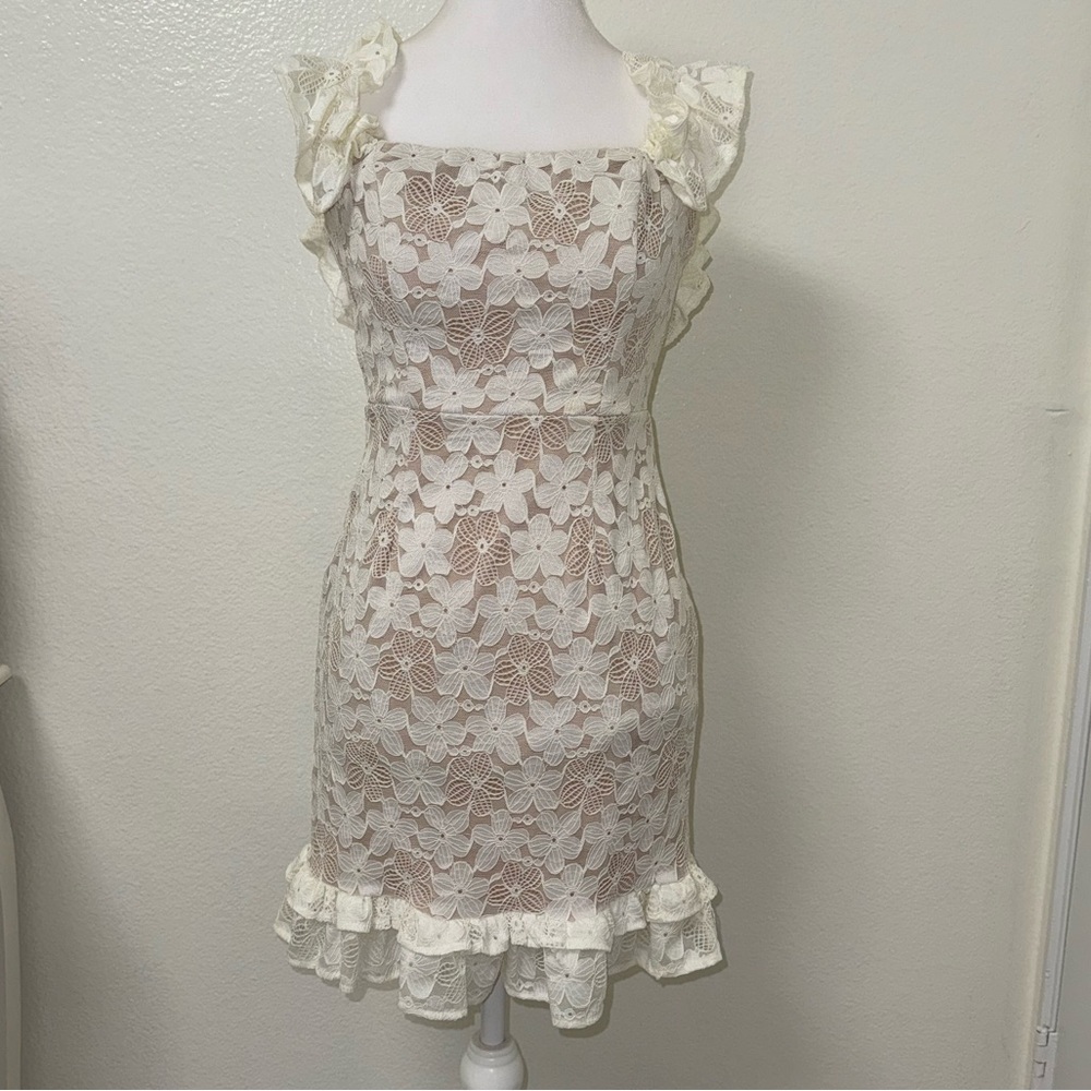 Selfie Leslie Cream Lace Mini Dress